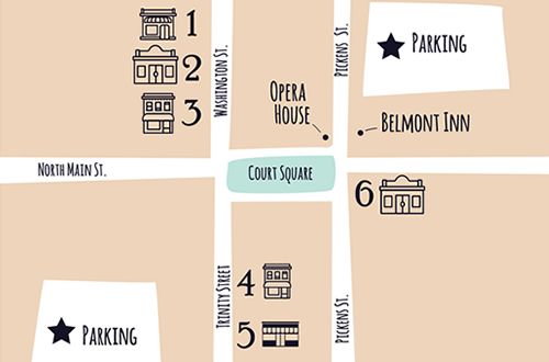 Walking map of the vintage markets and antique stores in Abbeville, SC